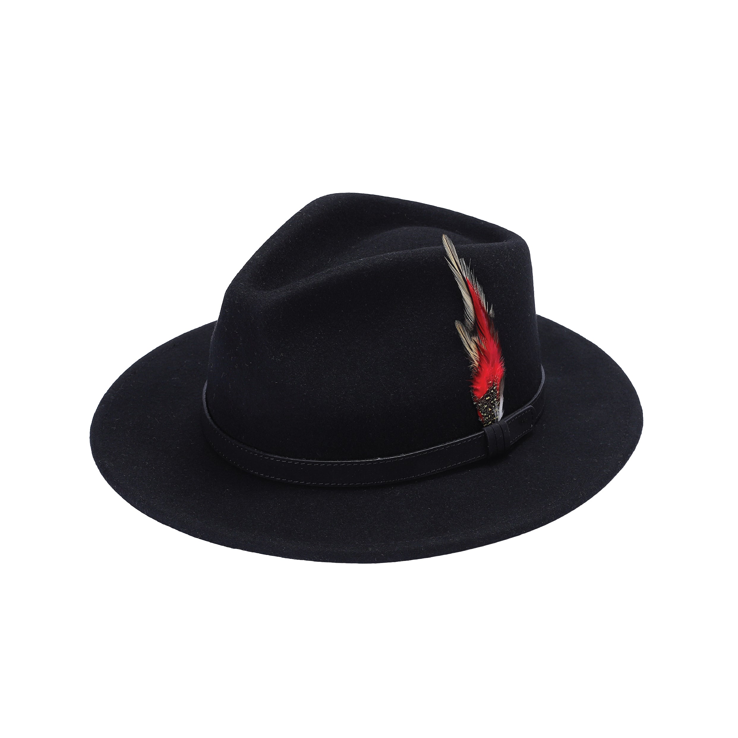 Black 100% wool fedora hat handmade wide brim XS to XL UK Hopoye