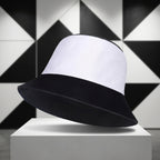 Black white reversible cotton bucket hat worn on head UK