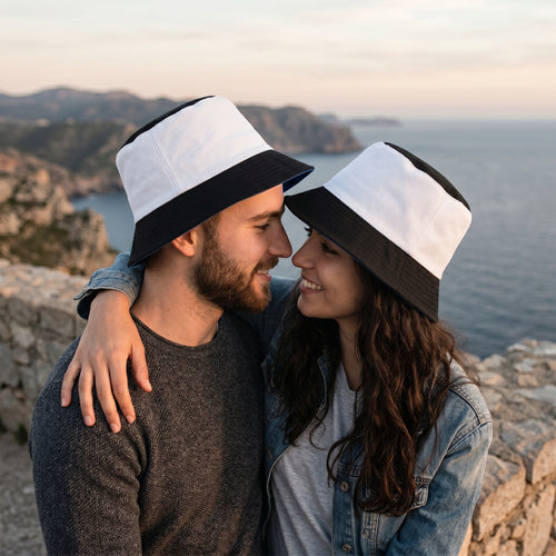 Black white reversible bucket hat second colour side UK Hopoye