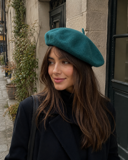 Bottle Green Wool Beret Hat | Unisex Soft Warm Vintage Artist UK