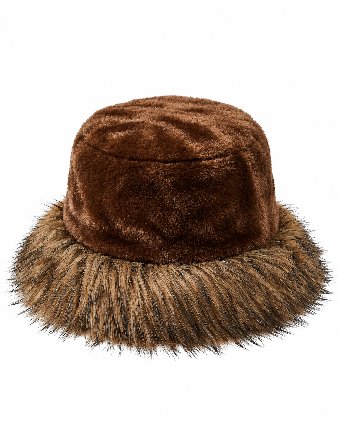 Coffee brown faux fur large brim hat, Ladies Large Brim Two Tone Fur Hat by Hopoye