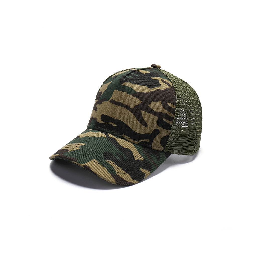 Camouflage trucker cap mesh net 5 panel 100% cotton unisex UK Hopoye