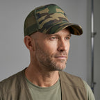 Camouflage 5 panel trucker cap front camo print cotton mesh UK Hopoye