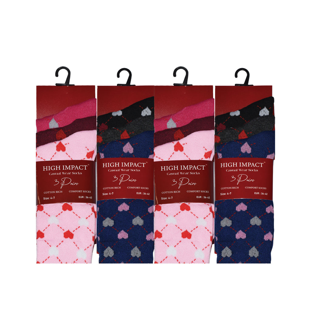 Heart design women's cotton rich novelty socks ladies multipack UK 4-6.5 Hopoye