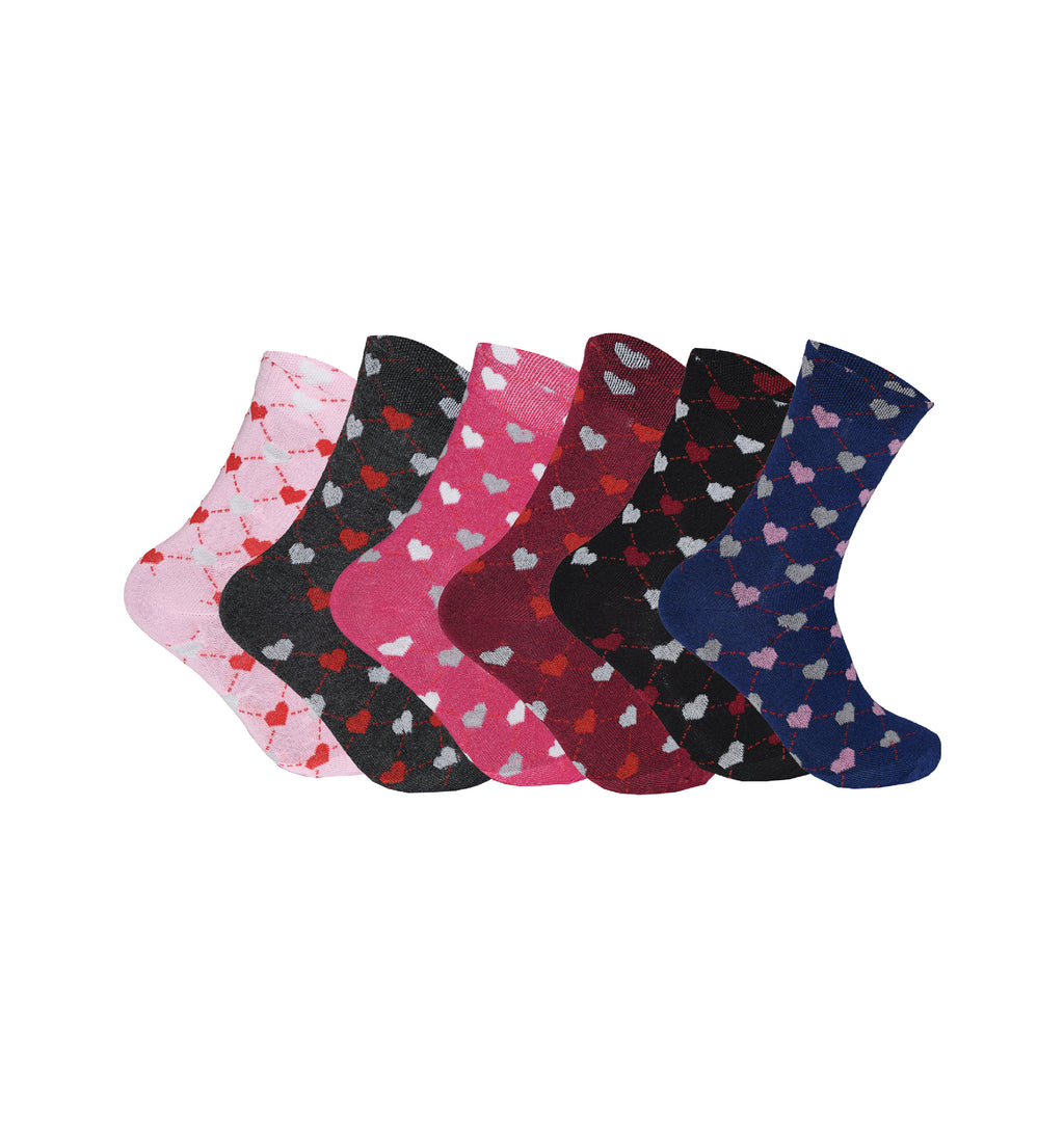 Ladies heart print socks cotton rich soft breathable UK size 4-6.5