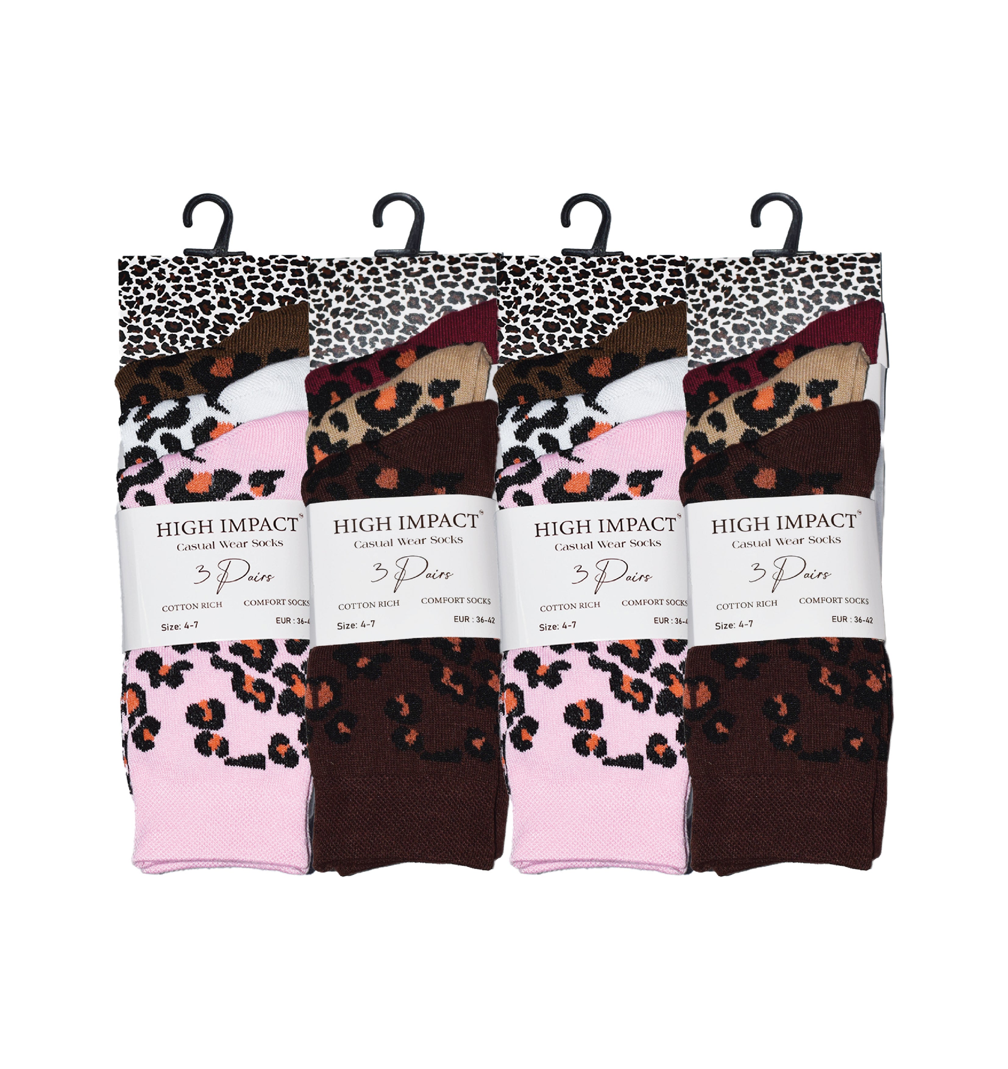 Leopard print women's cotton rich novelty socks ladies multipack UK 4-6.5 Hopoye