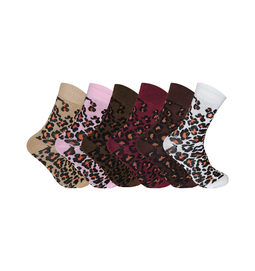 Ladies leopard print socks cotton rich bold breathable UK size 4-6.5