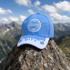 Sky blue cotton City baseball cap with adjustable rear strap, product view 4