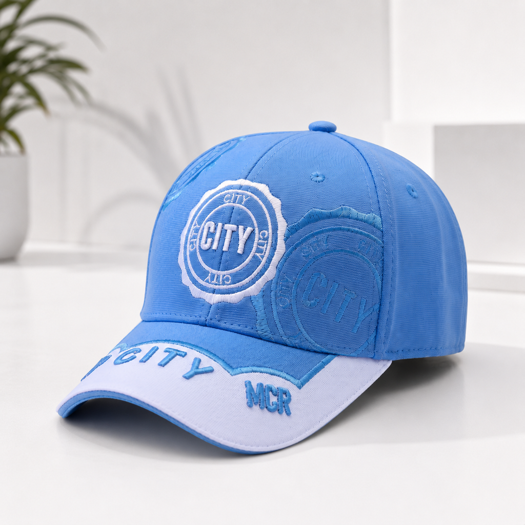 City fan baseball cap sky blue with white peak and CITY lettering, product view 5