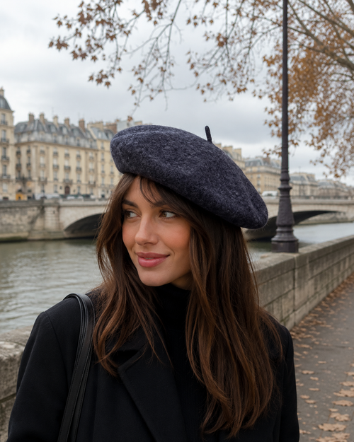Dark Grey Wool Beret Hat | Unisex Soft Warm Vintage Artist UK