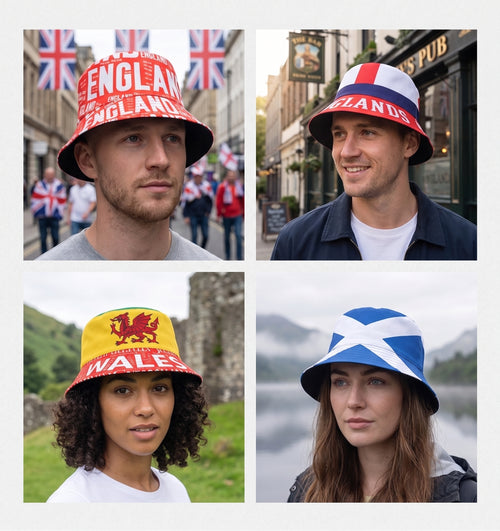 Home nations flag fan cap colour range 4 designs UK Hopoye