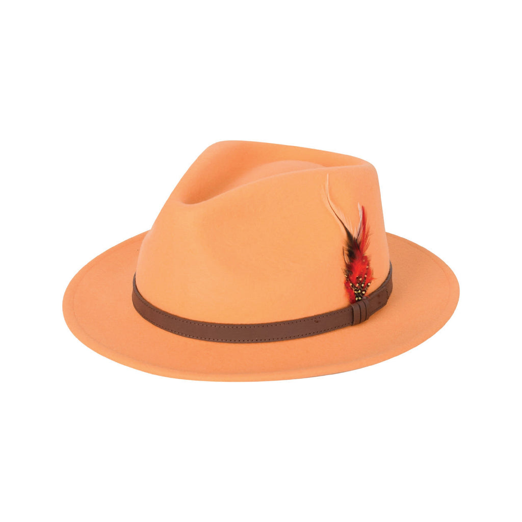 Orange 100% wool fedora hat handmade wide brim XS to XL UK Hopoye