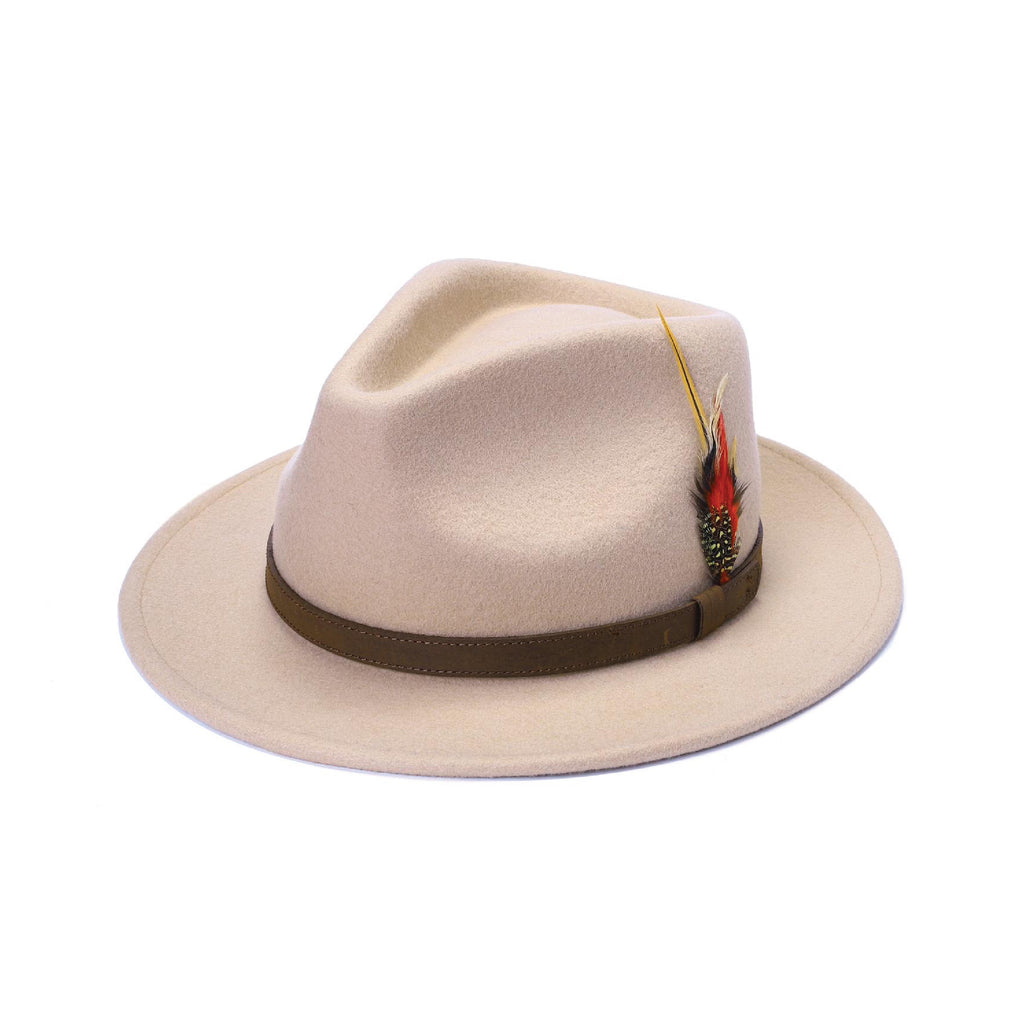 Beige 100% wool fedora hat handmade wide brim XS to XL UK Hopoye