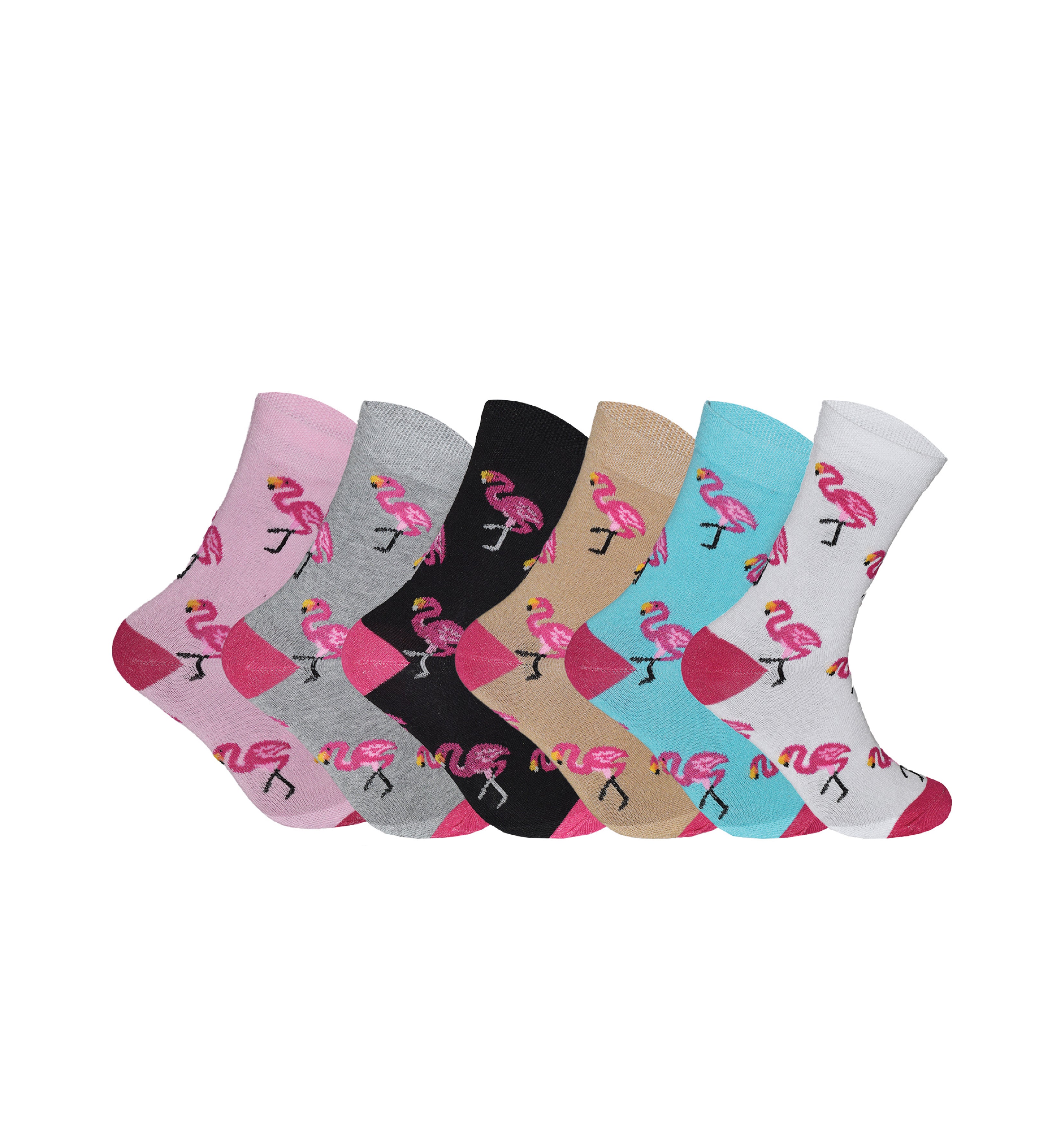 Ladies flamingo print socks cotton rich soft breathable UK size 4-6.5