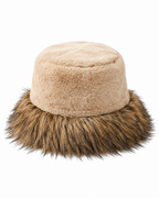 Beige fuzzy faux fur large brim hat with a fur brim, Ladies Large Brim Two Tone Fur Hat by Hopoye