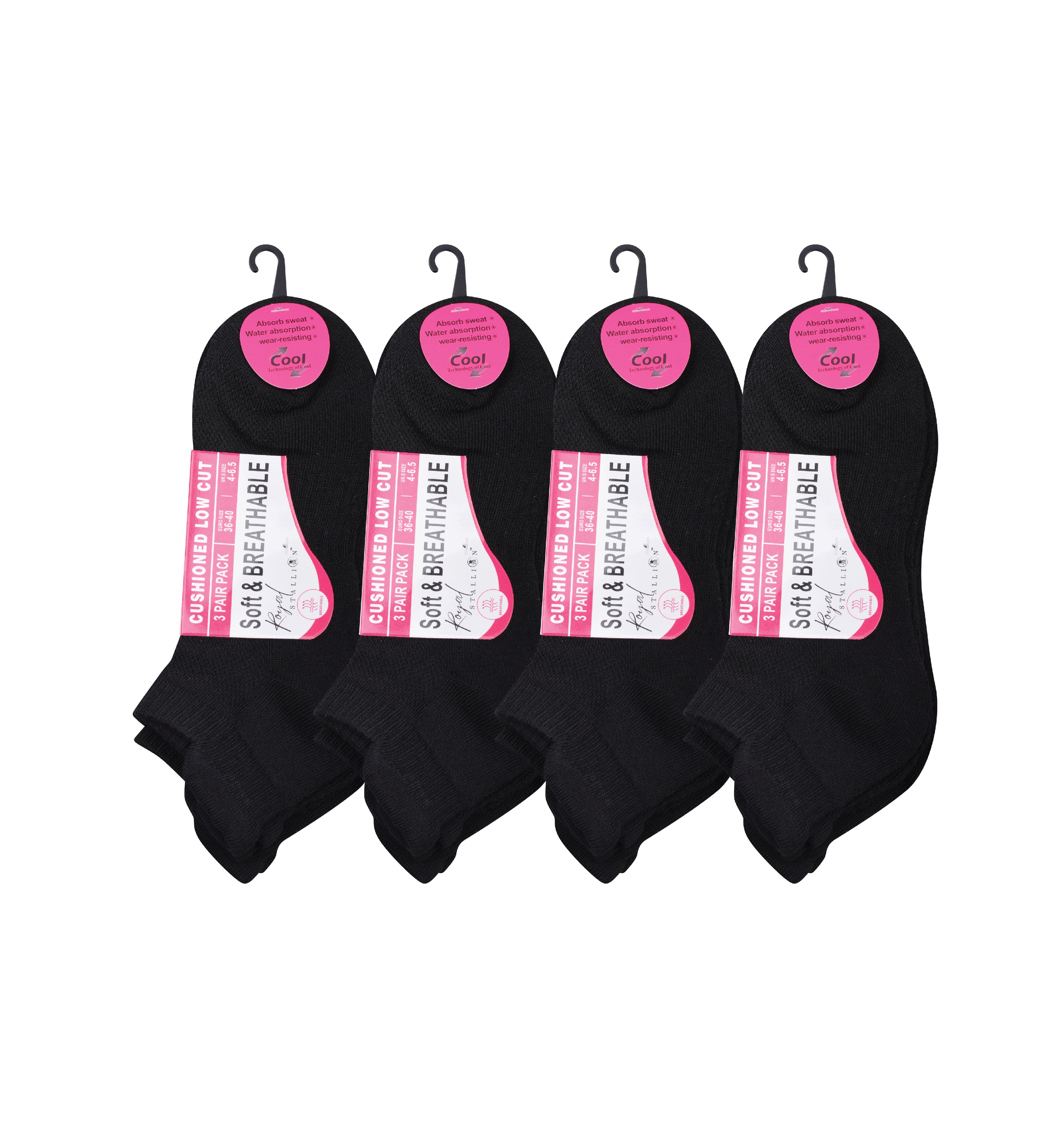 Girls black colour trainer socks cushioned breathable cotton multipack UK