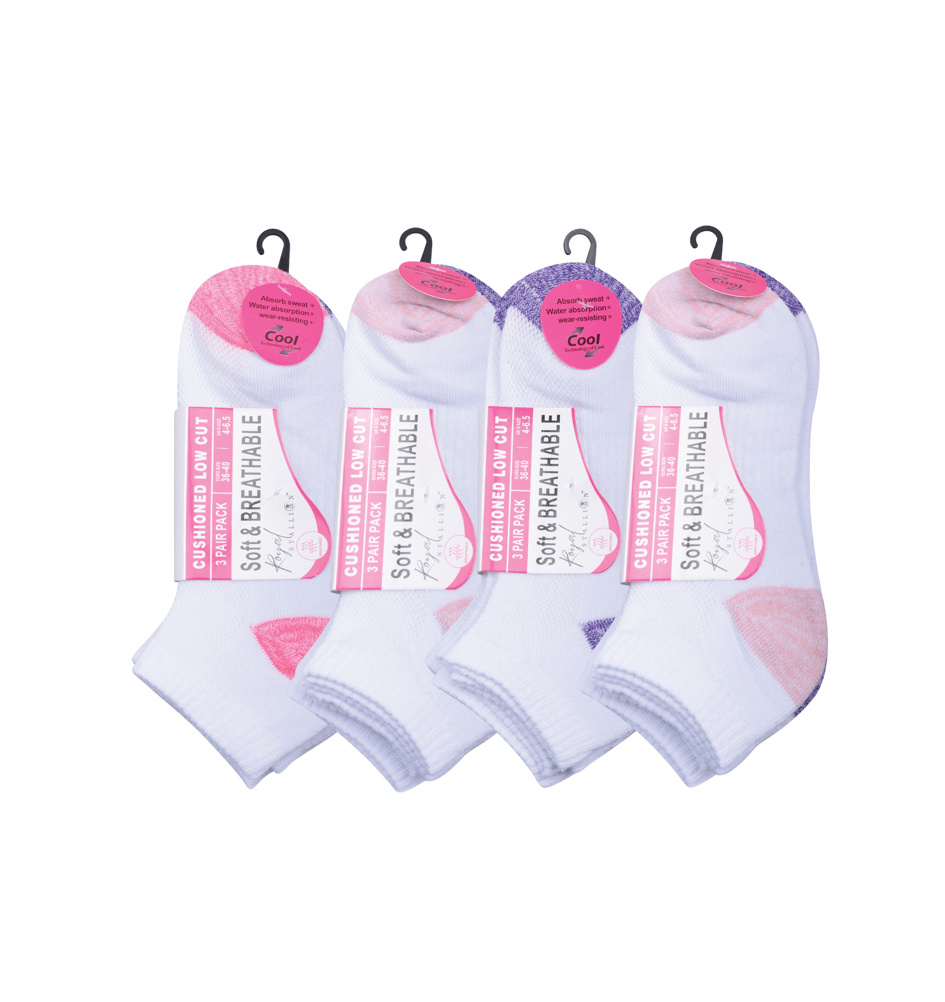 Girls white heel and toe colour trainer socks cushioned breathable cotton UK