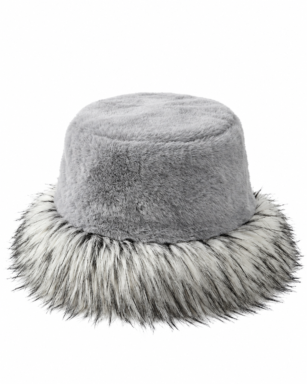 Grey faux fur large brim hat, Ladies Large Brim Two Tone Fur Hat by Hopoye