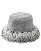 Grey faux fur large brim hat, Ladies Large Brim Two Tone Fur Hat by Hopoye