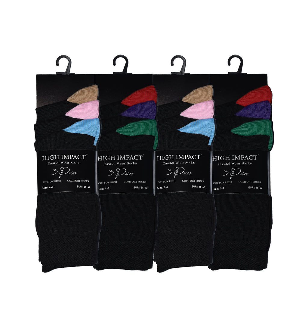 Heel toe design women's cotton rich novelty socks ladies multipack UK 4-6.5