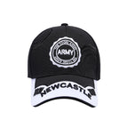 Newcastle football fan baseball cap in black 100% cotton with Toon Army crest embroidery and white peak with NEWCASTLE lettering