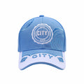 City football fan baseball cap in sky blue 100% cotton with CITY crest embroidery and white peak with CITY lettering