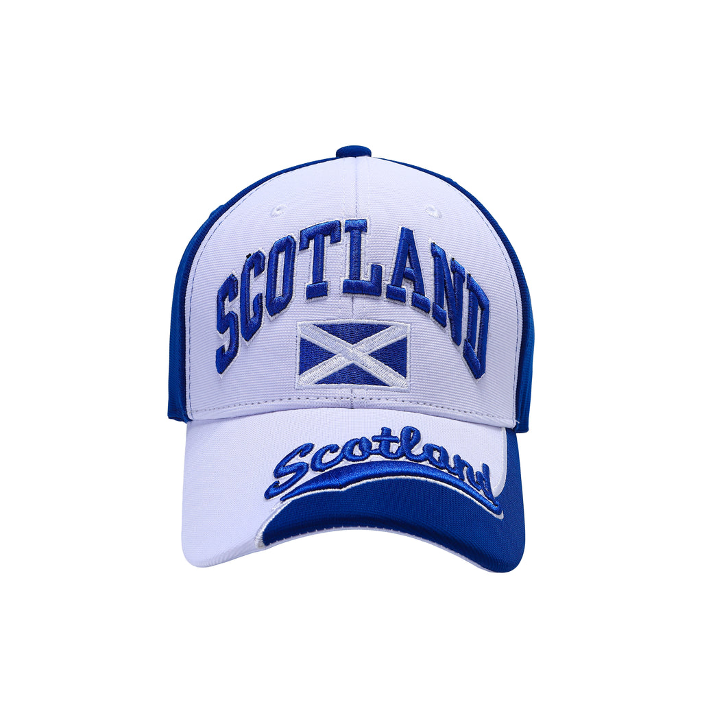 Scotland flag baseball cap showing adjustable strap and structured 6 panel crown