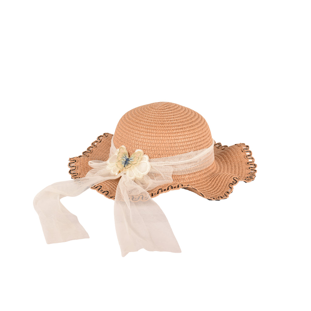 Kids butterfly sun hat close up wide brim UV 54cm UK