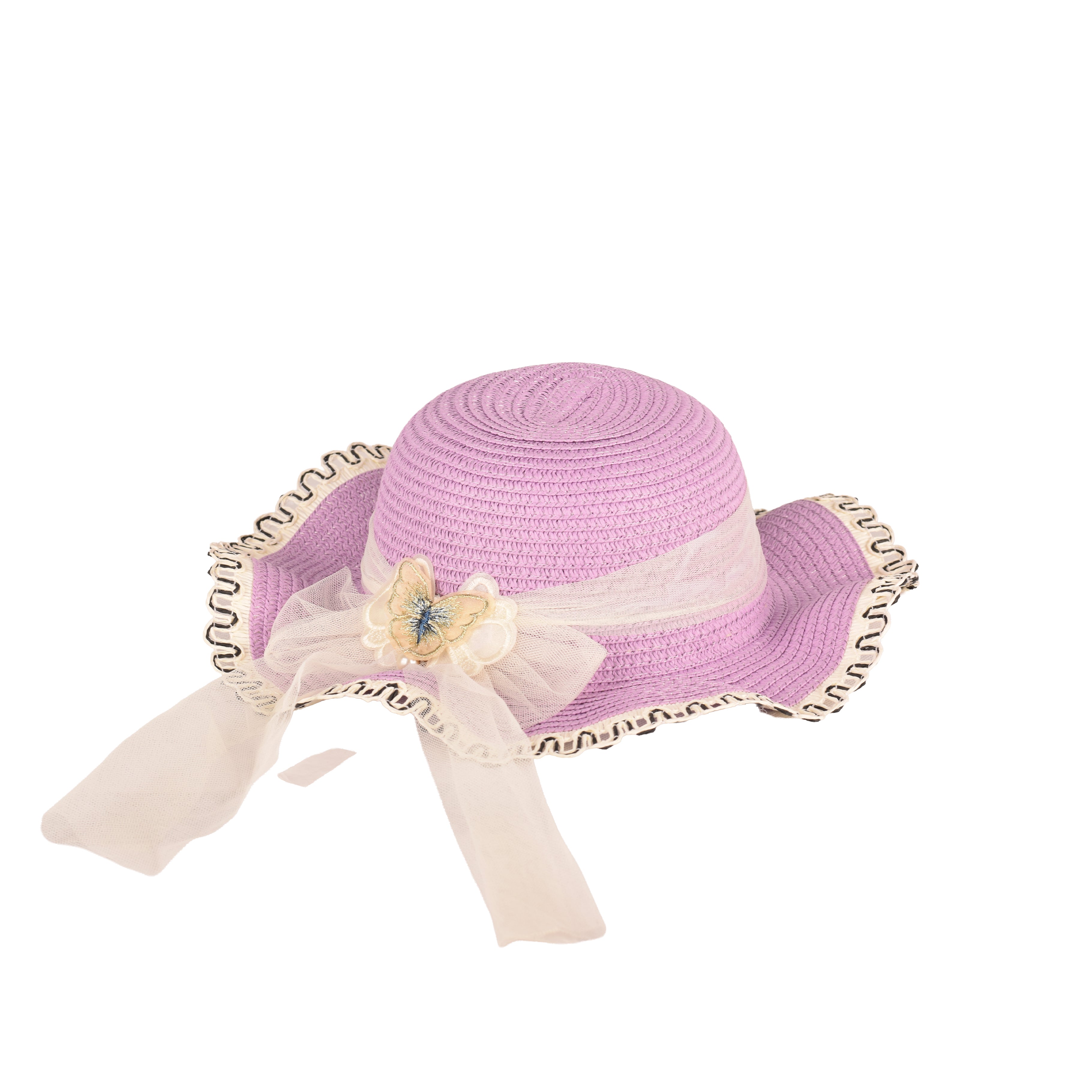 Kids butterfly sun hat top view straw UV protection UK