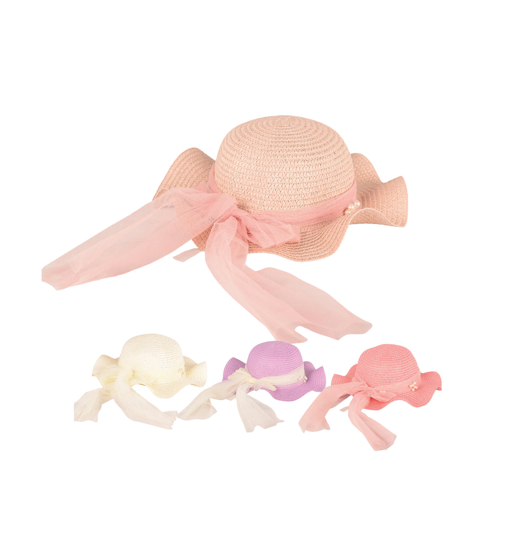 Kids beautiful straw sun hat crushable wide brim UV 54cm UK Hopoye