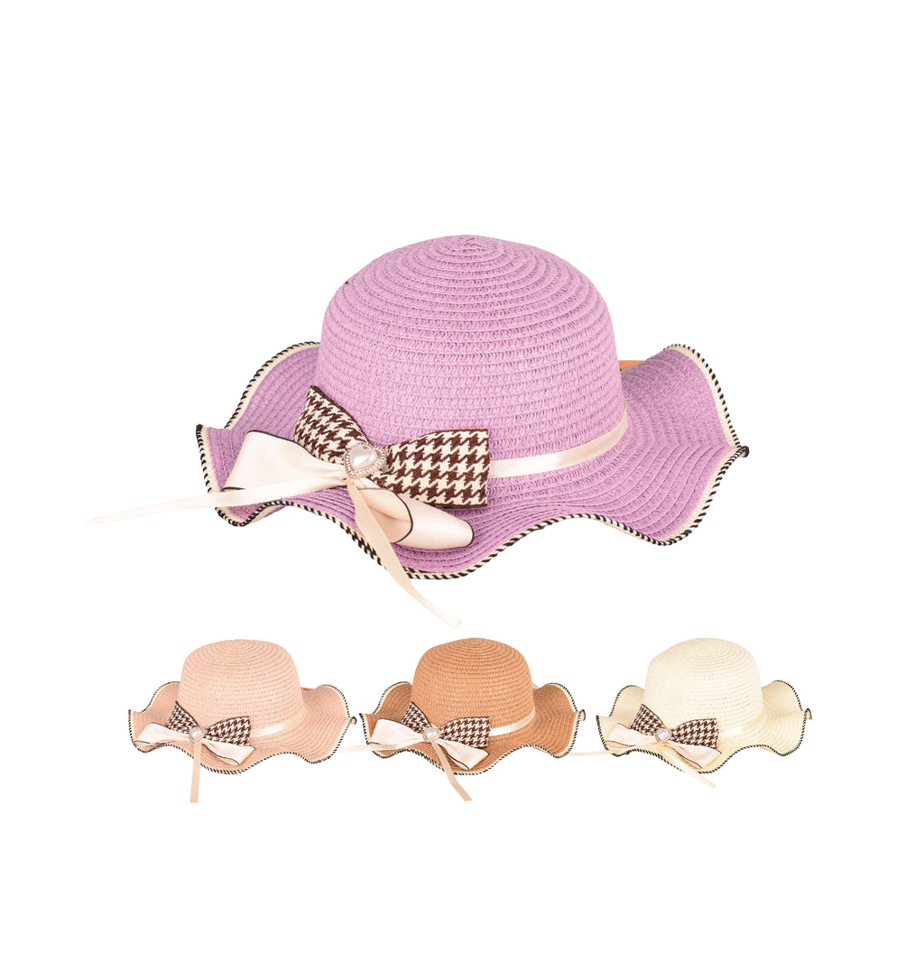 Luxury kids straw sun hat crushable wide brim UV one size 54cm UK Hopoye