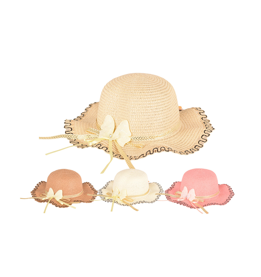 Premium kids straw sun hat crushable wide brim UV one size 54cm UK Hopoye