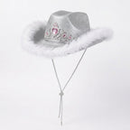 Glitter tiara cowgirl hat sparkle crown faux fur trim bride hen party UK Hopoye