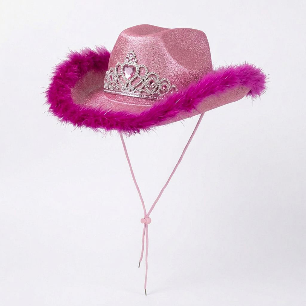 Glitter Tiara Cowgirl Party Hat | Faux Fur Trim | 9 Colours UK