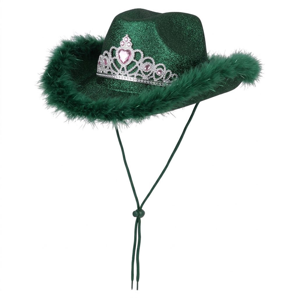 Glitter Tiara Cowgirl Party Hat | Faux Fur Trim | 9 Colours UK