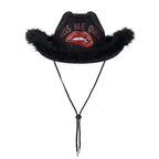 Kiss me quick glitter cowboy hat black pink hen do party UK
