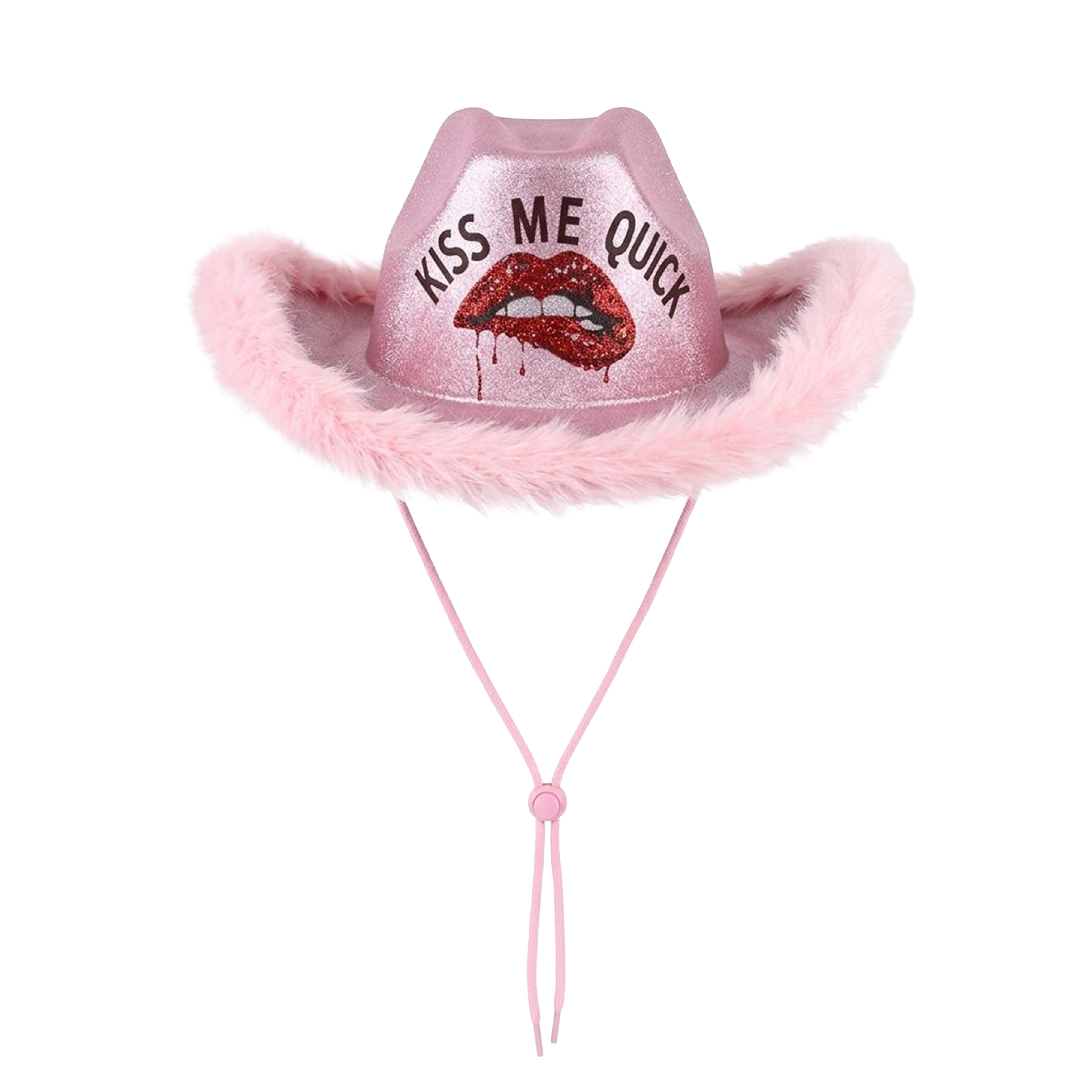Glitter kiss me quick cowboy hat close up faux fur trim UK Hopoye