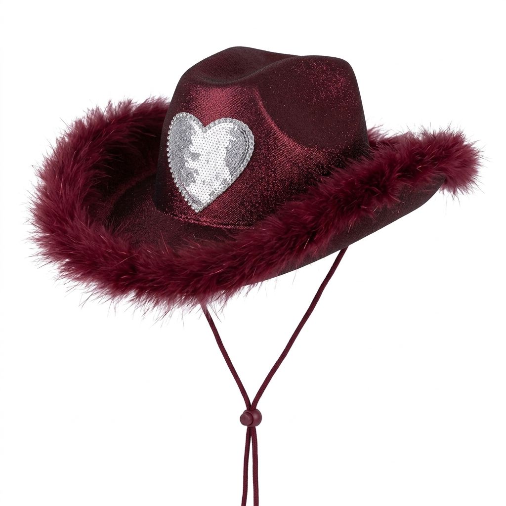 Glitter heart cowboy party hat side view pink gold UK Hopoye