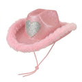 Glitter Heart Party Cowboy Hat | Faux Fur Trim | 6 Colours UK
