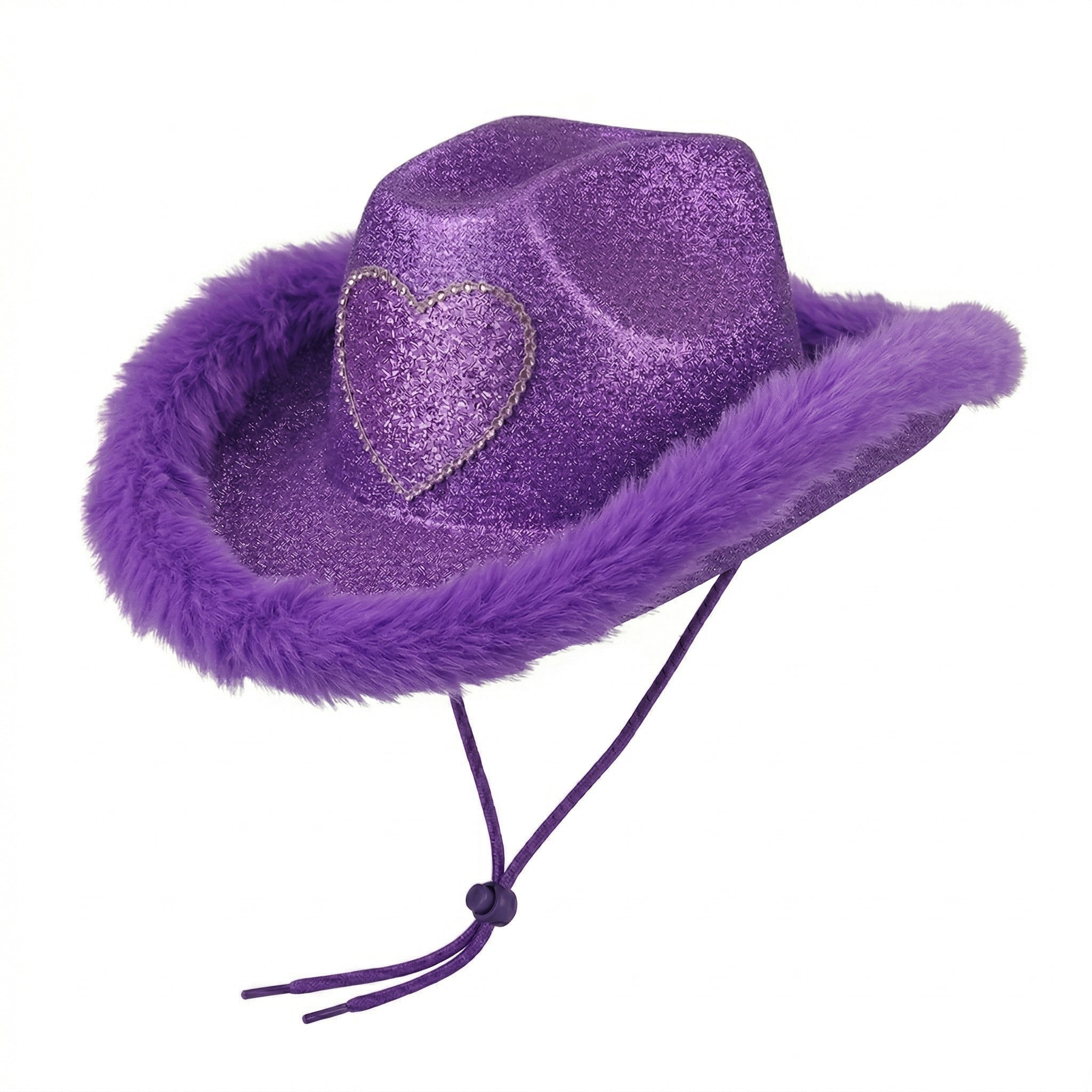 Glitter Heart Party Cowboy Hat | Faux Fur Trim | 6 Colours UK