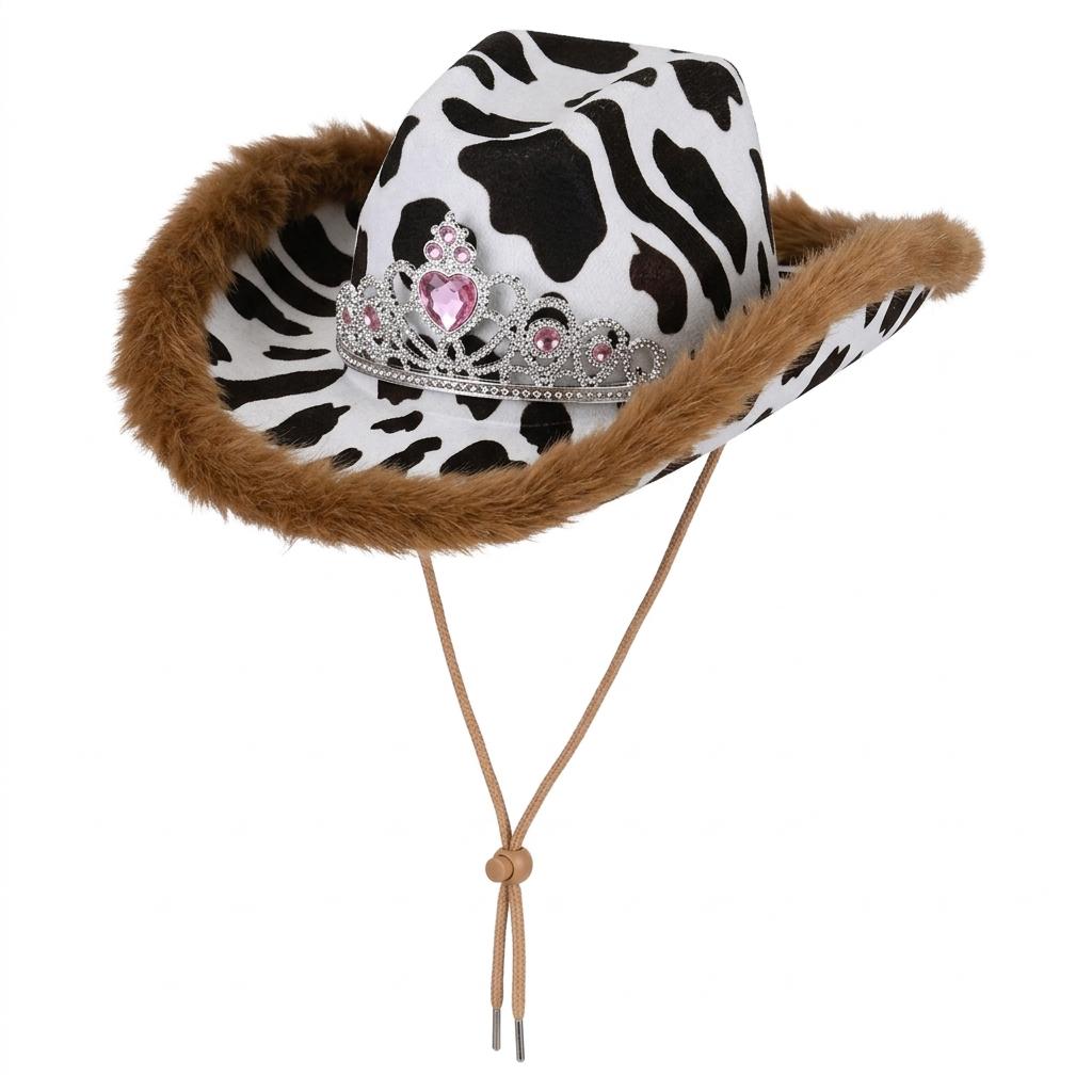 Cow print party cowboy hat lifestyle wearing UK Hopoye