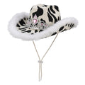 Cow print cowboy hat colour options hen do festival UK Hopoye