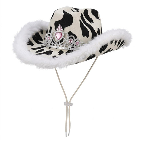 Cow print cowboy hat colour options hen do festival UK Hopoye