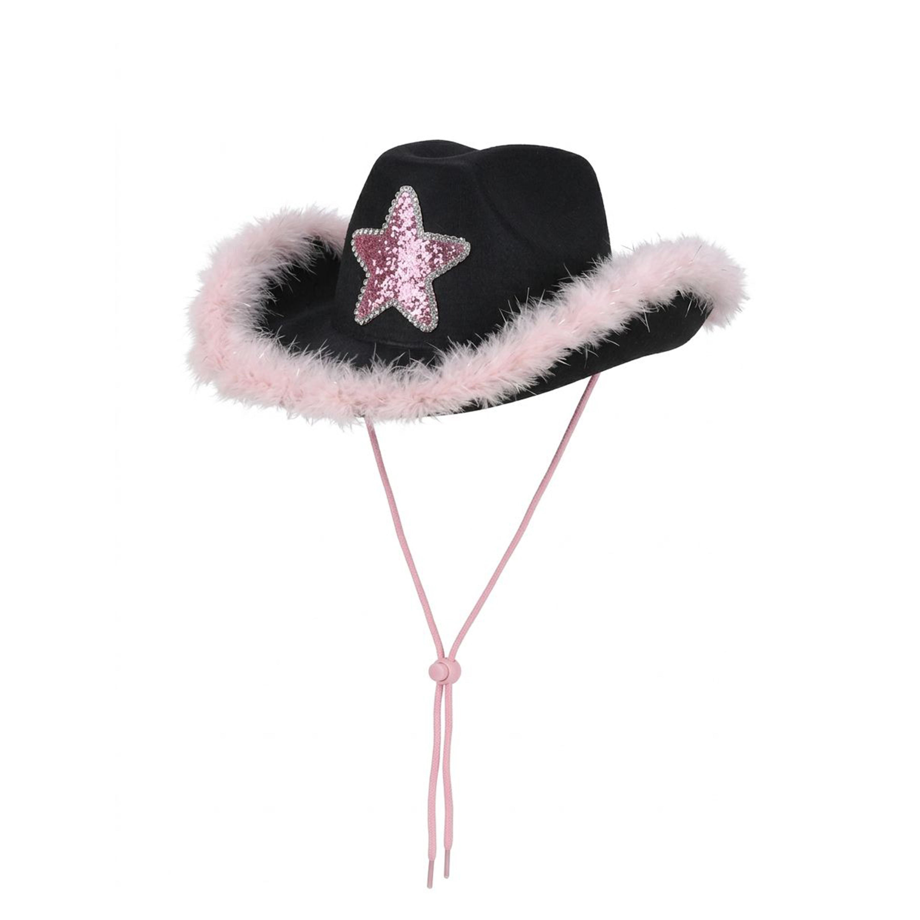 Star glitter party hat side view faux fur trim UK Hopoye