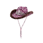 Leopard print party hat close up faux fur adjustable UK Hopoye