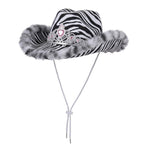 Zebra print party hat close up faux fur adjustable UK Hopoye