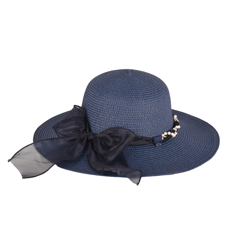 Ladies Wide Brim Straw Beach Sun Hat | UV Protection Beaded Band UK