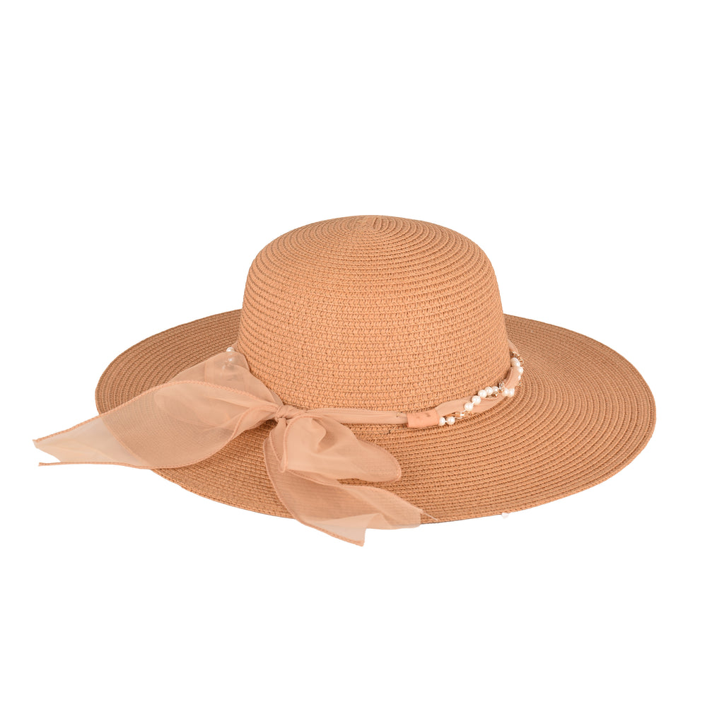 Ladies Wide Brim Straw Beach Sun Hat | UV Protection Beaded Band UK