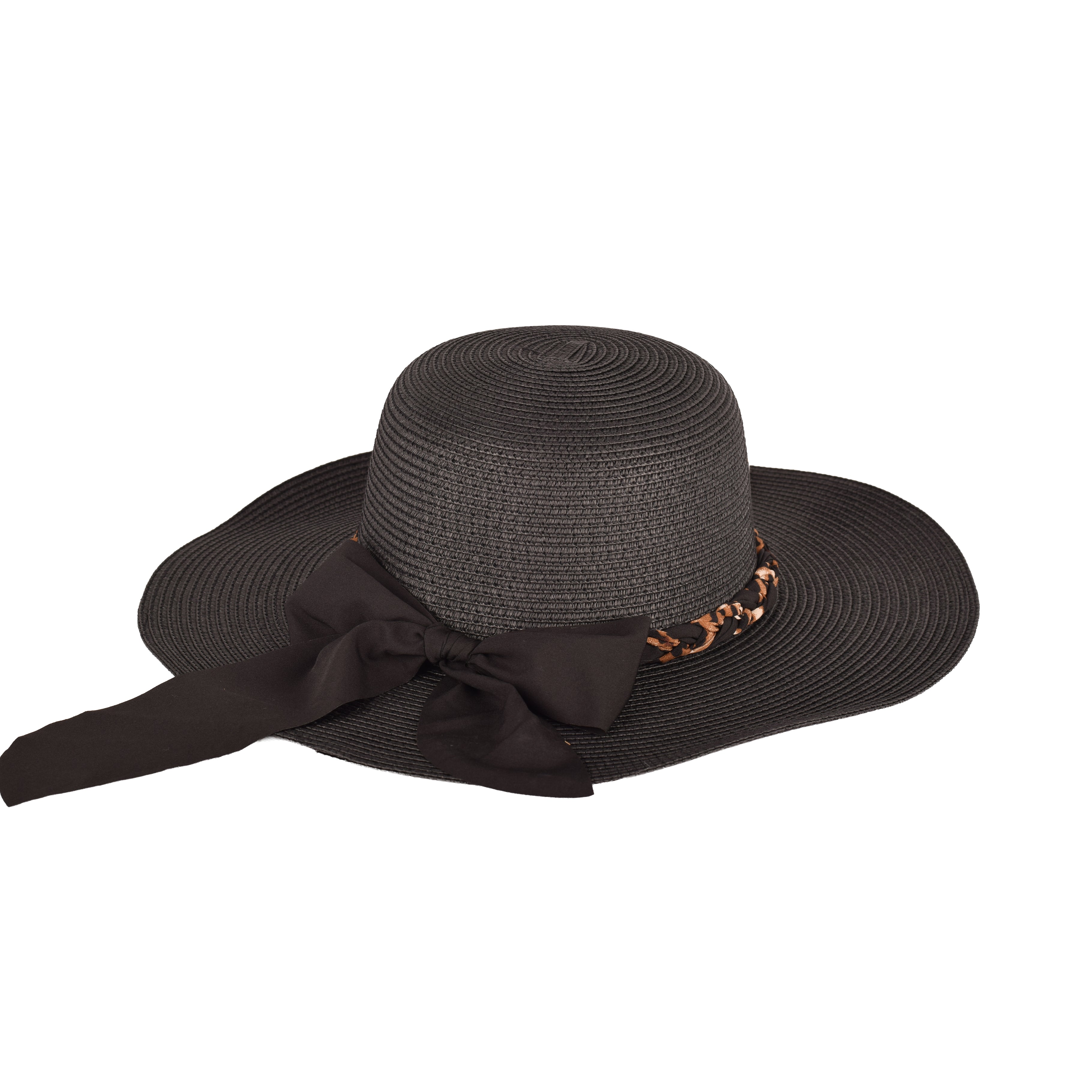 Premium wide brim straw hat close up beaded band UV UK