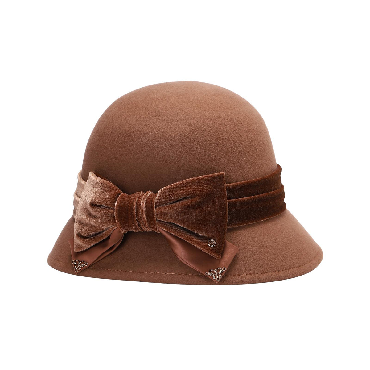Ladies wool cloche hat with velvet bow accent, photo 5